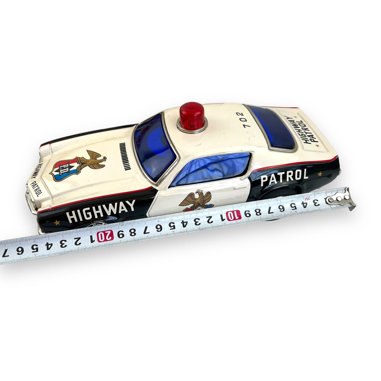 Vintage 1960s Taiyo Japan Tin Highway Patrol Car - Battery Operated Oldsmobile Toronado Police Department Toy