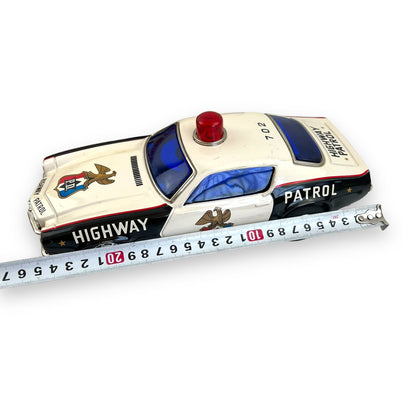Vintage 1960s Taiyo Japan Tin Highway Patrol Car - Battery Operated Oldsmobile Toronado Police Department Toy