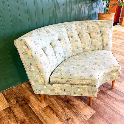 Retro Corner Lounge Piece with Atomic Barkcloth Upholstery Fabric