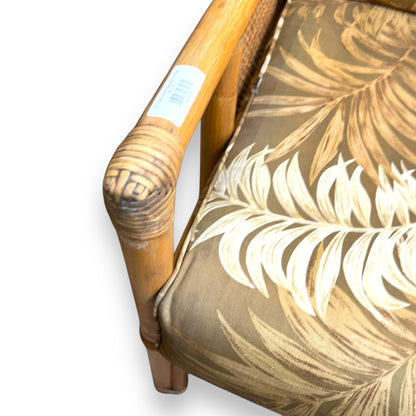 Cane Lounge Chair with brown palm print cushions