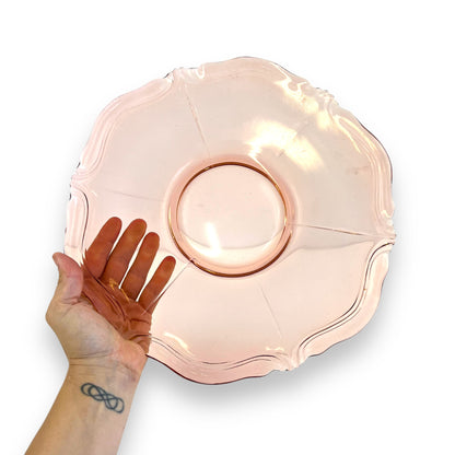 Pink Depression Glass Plate – Elegant Scalloped Edge Serving Platter