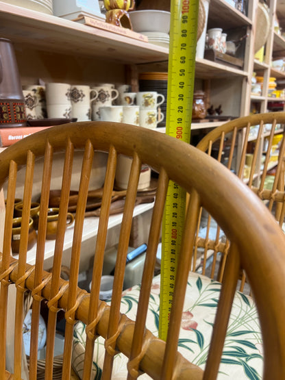 Set of 6 Vintage Bamboo & Rattan Dining Chairs with Floral Cushions