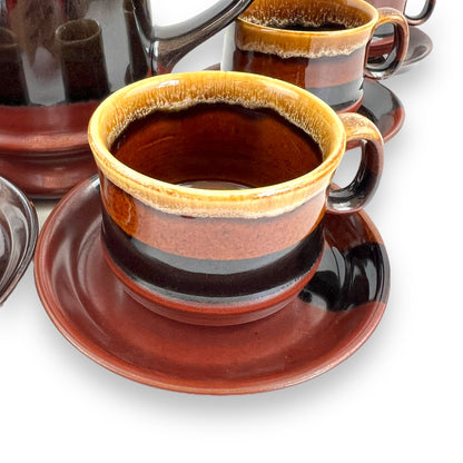 Brown Ceramic Tea Set: Teapot, 6 cups & 6 saucers