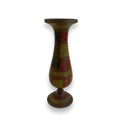Brass Vase – Multicolored Floral Motif