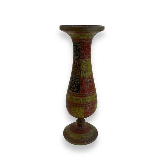 Brass Vase – Multicolored Floral Motif