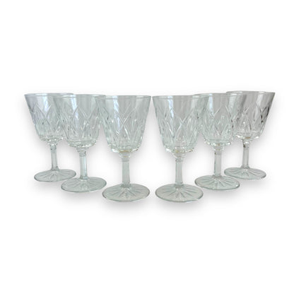 Set of 6 Vintage Cut Glass Goblets – Diamond Pattern Wine Glasses