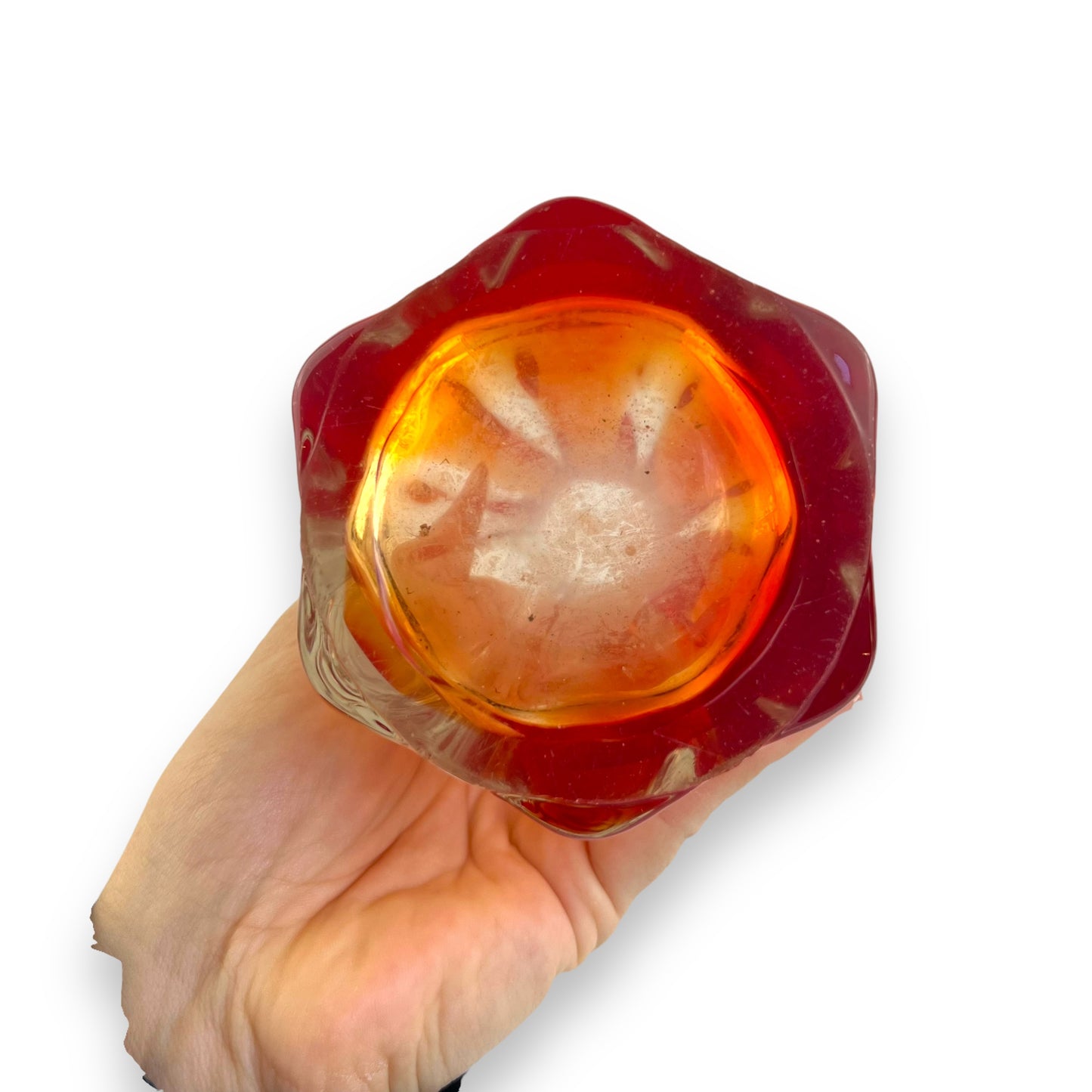 Red Candy Stripe Art Glass Stem Vase