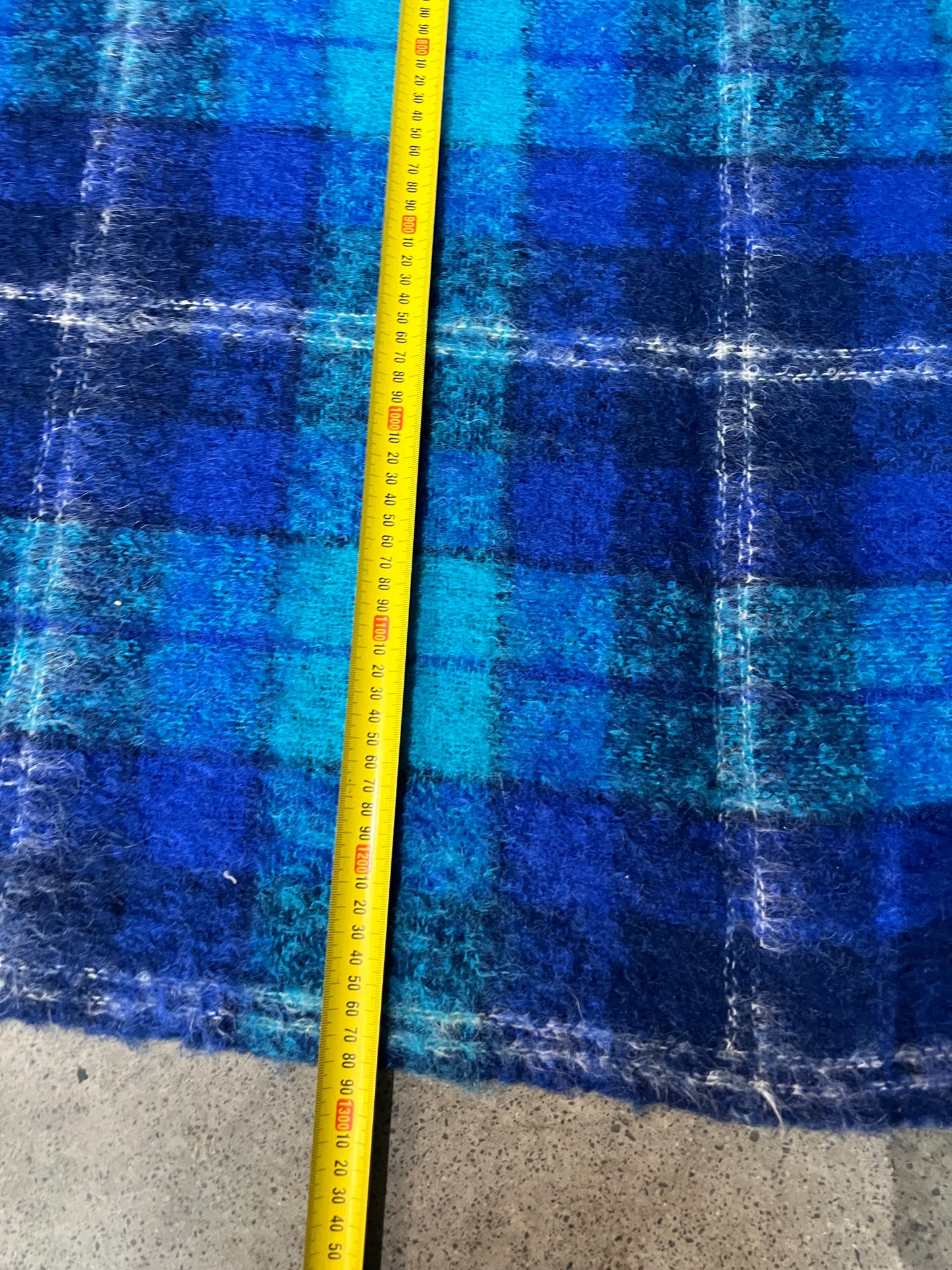 Blue Plaid Wool & Mohair Blanket
