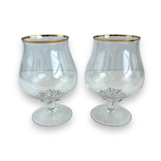 Gold rim twist stem clear glass cognac glass set of 2