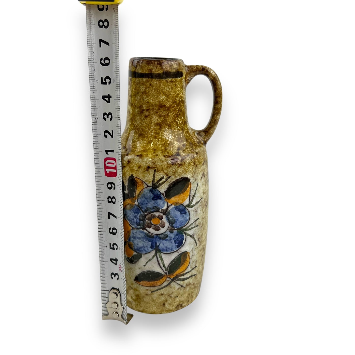 Ceramic vase with blue flower and handle by VEB Haldensleben