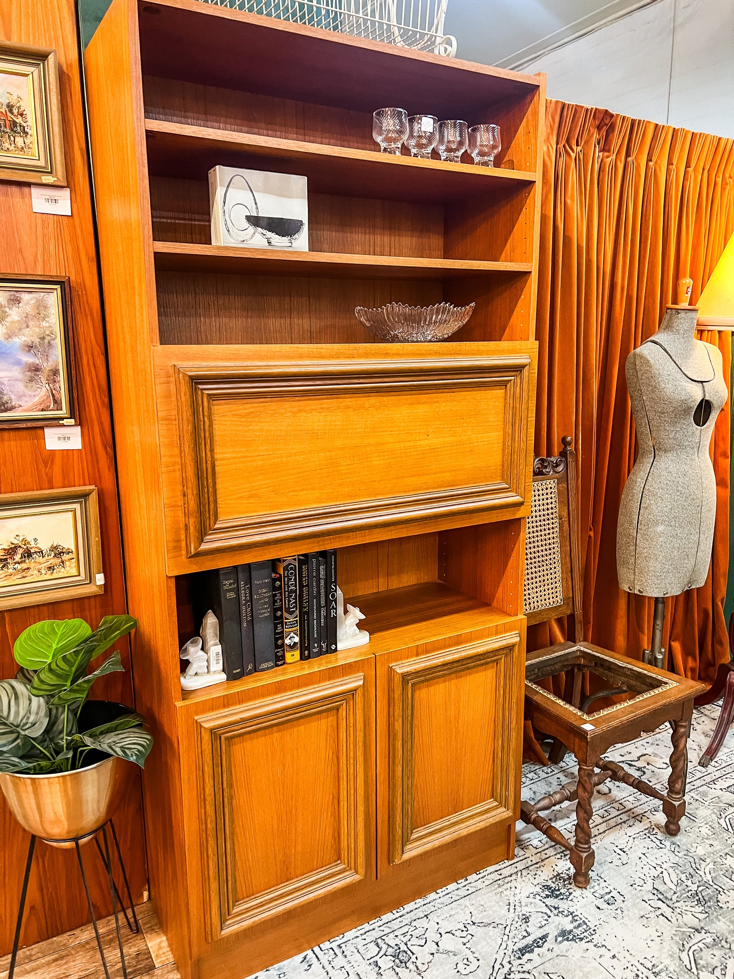Macrob Pull-Down Bar Cabinet – Mid-Century Teak Drinks & Display Unit
