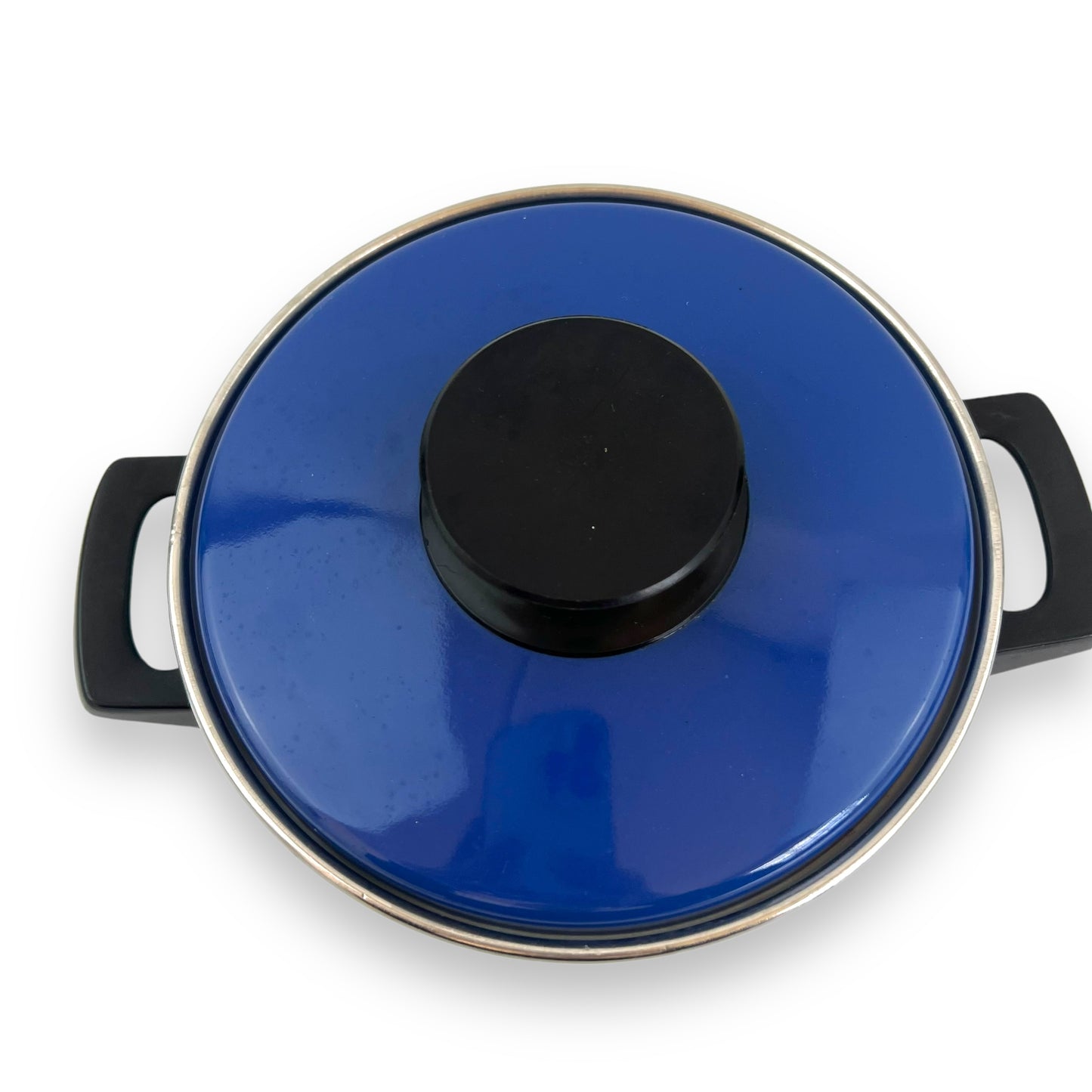 Blue Enamel Pot with Lid, 1970s Fancipan Enamelware, Royal Blue Paisley Pattern, Made in France