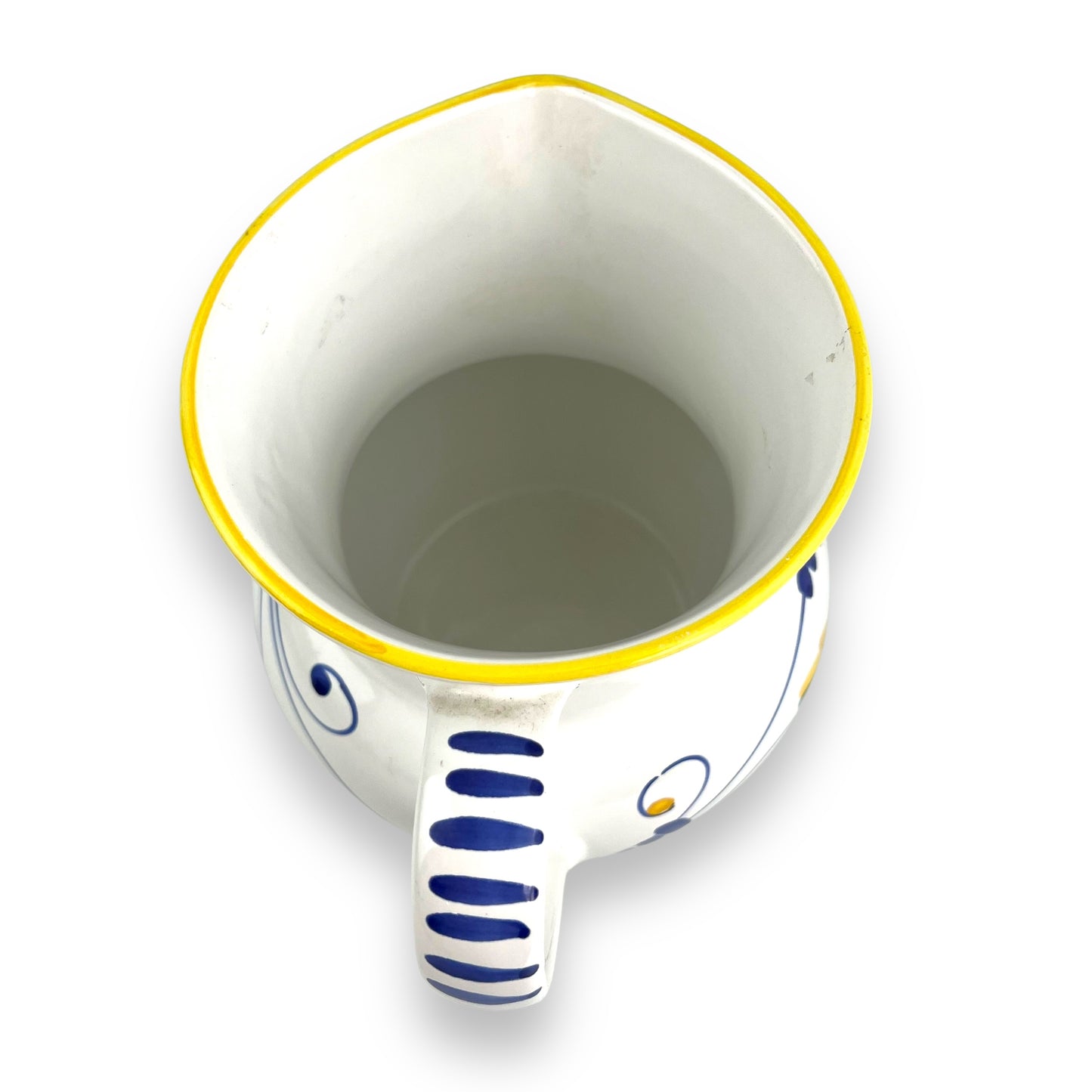 White, blue and yellow ceramic large jug - Made in Italy
