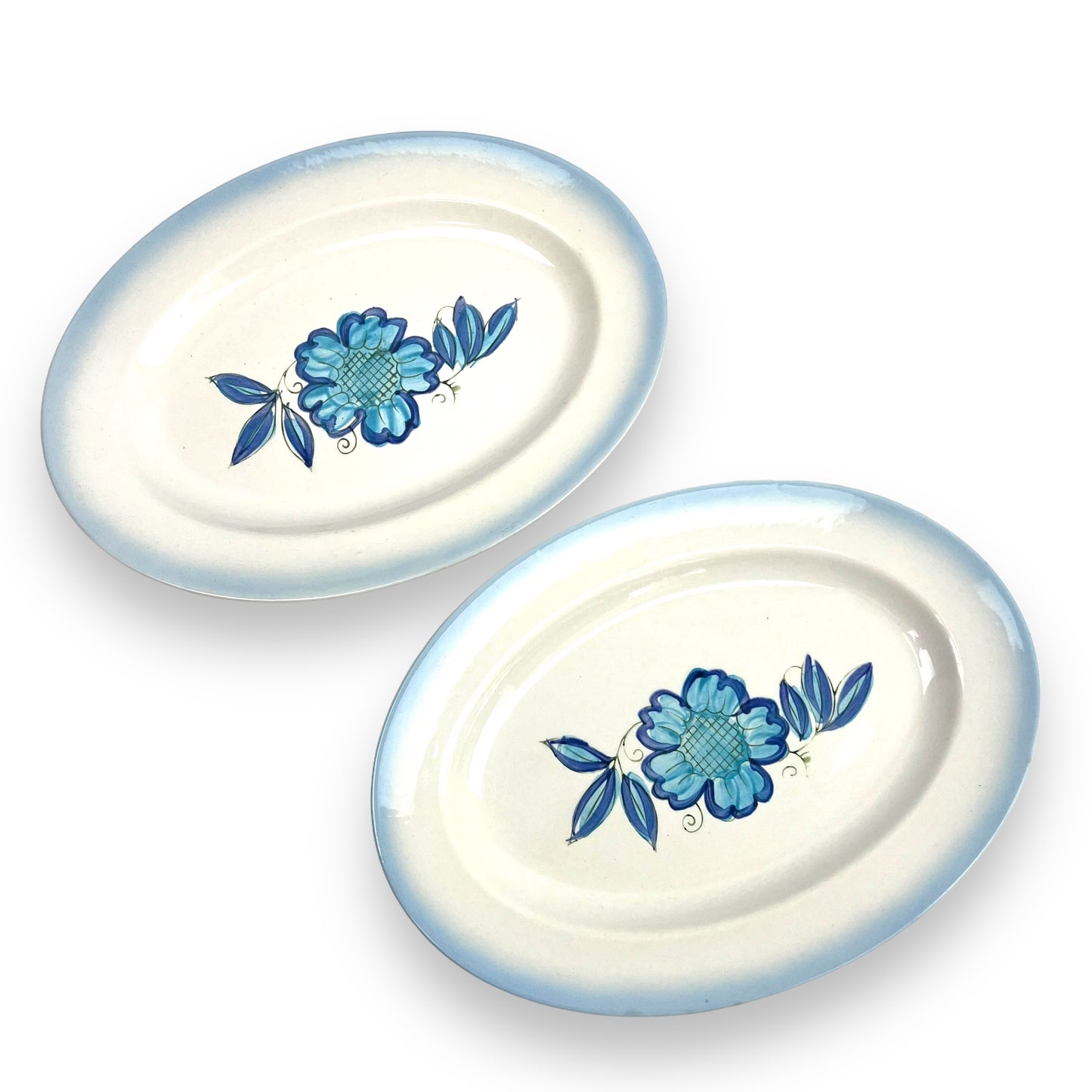 Blue flower oval plates x2