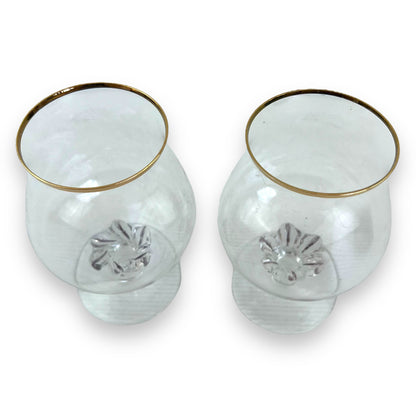 Gold rim twist stem clear glass cognac glass set of 2