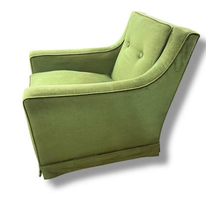 Vintage Designer Lounge Chair — Green Velvet Upholstery, Feather Cushion