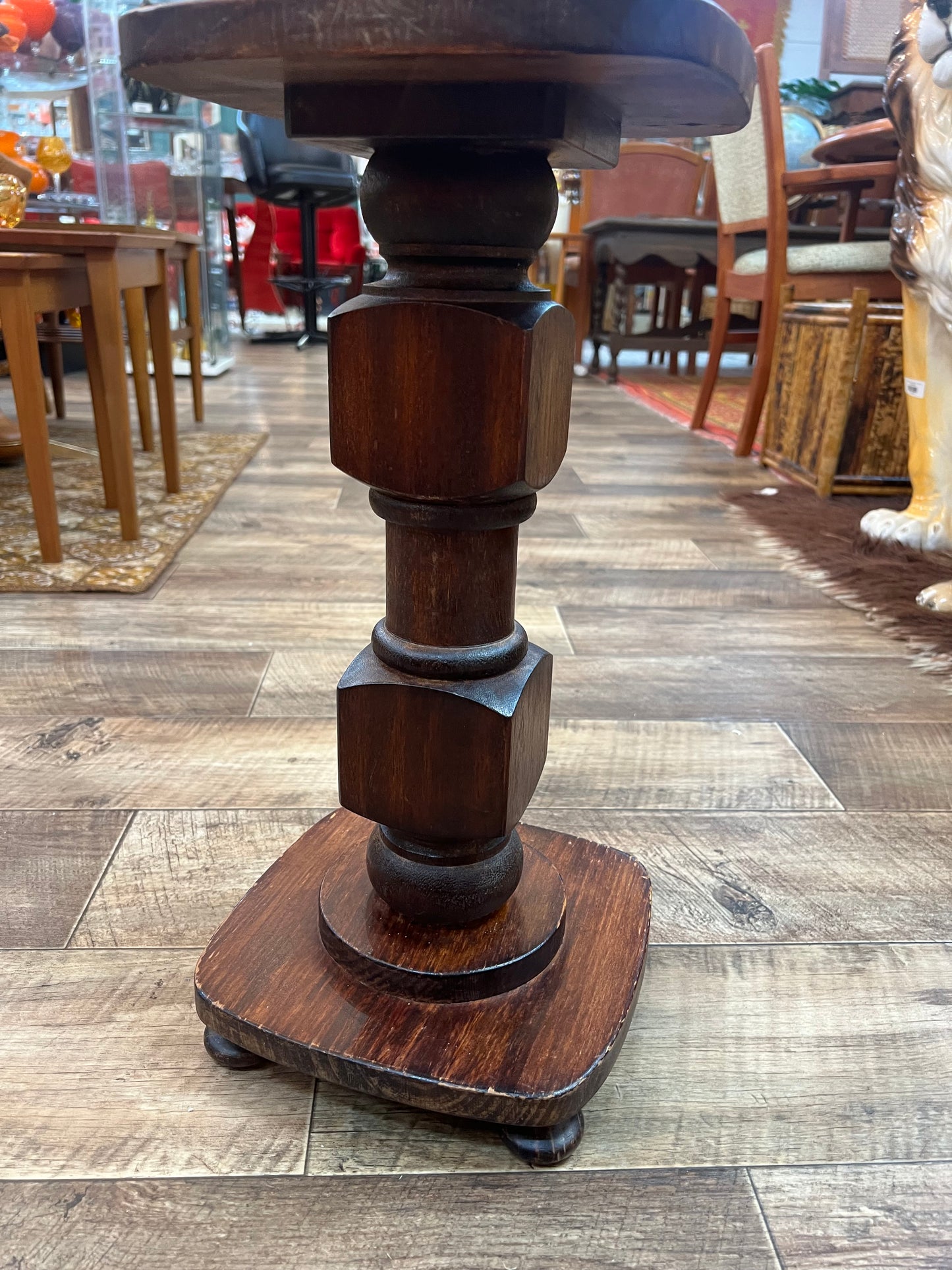 Timber Plant Stand / Pedestal Side Table – Dark Stained Wood