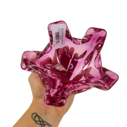 Pink and clear art glass dish