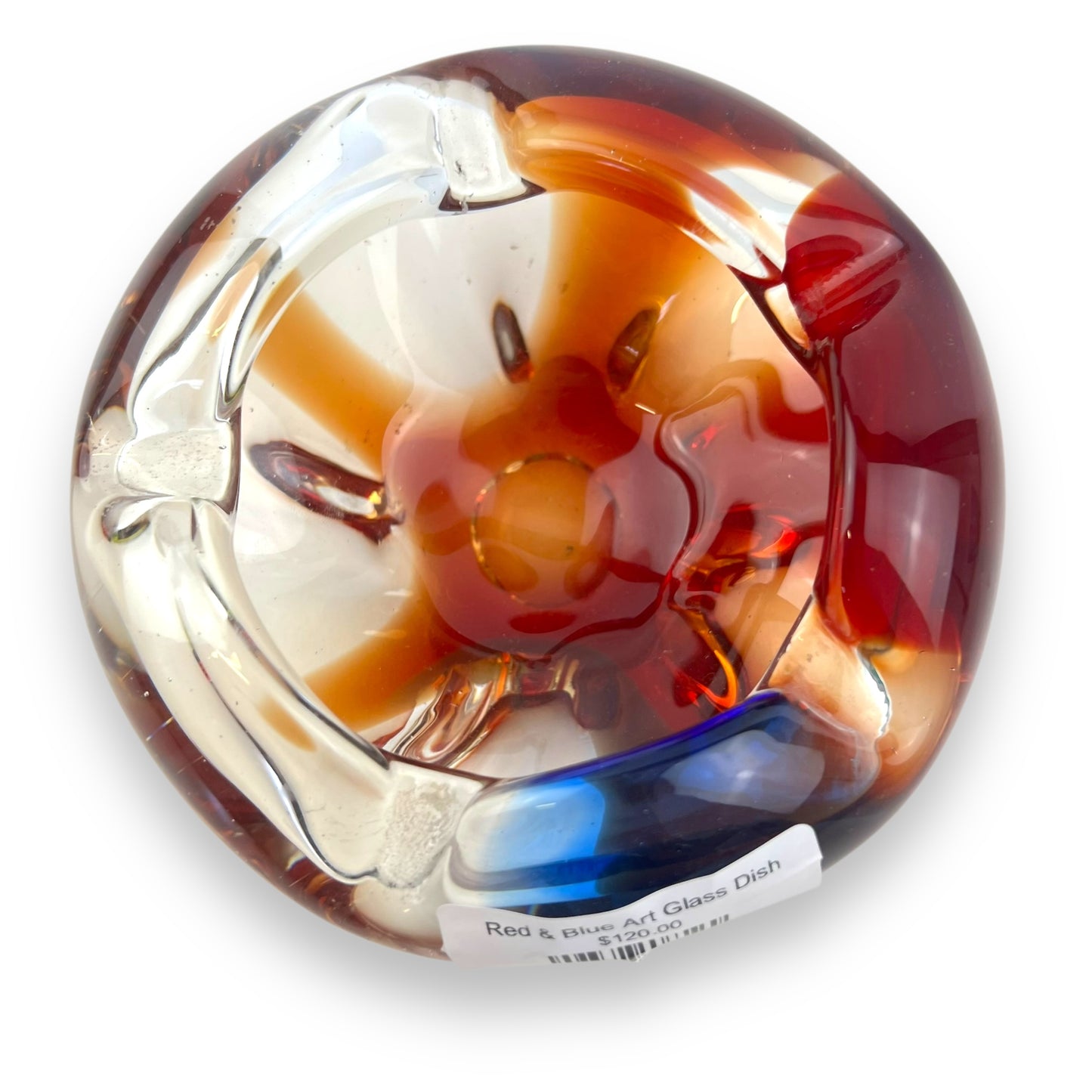 Red & Blue Art Glass Dish