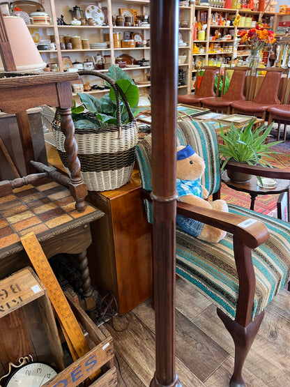 Timber Floor Lamp with Blue Scalloped Shade