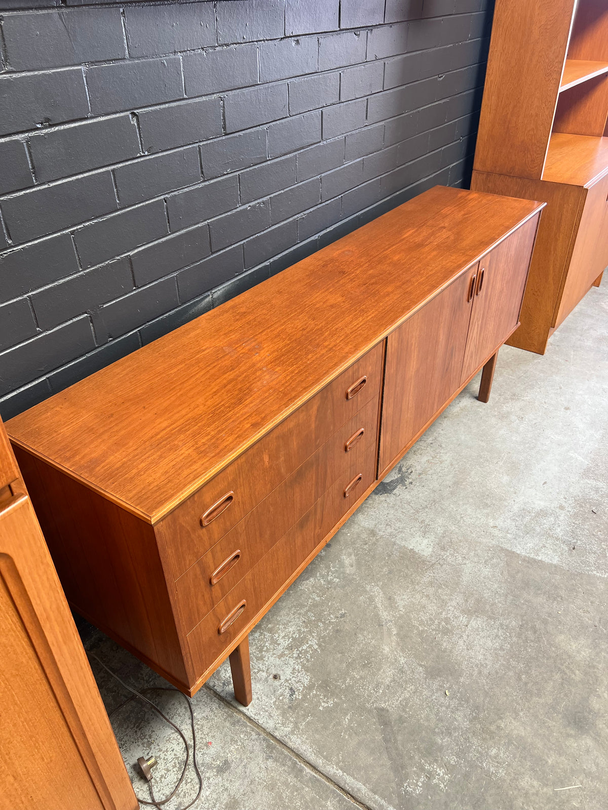 Mid-Century Teak Sideboard with Drawers & Cupboard Storage