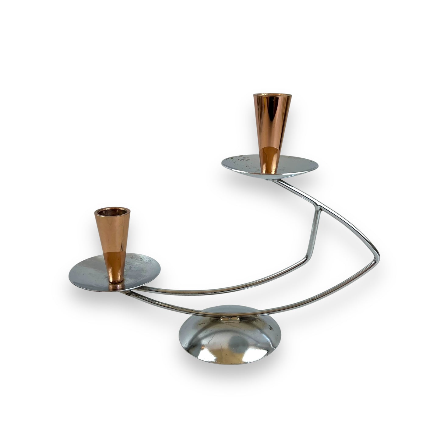 MCM Chrome & Copper Candle Holder