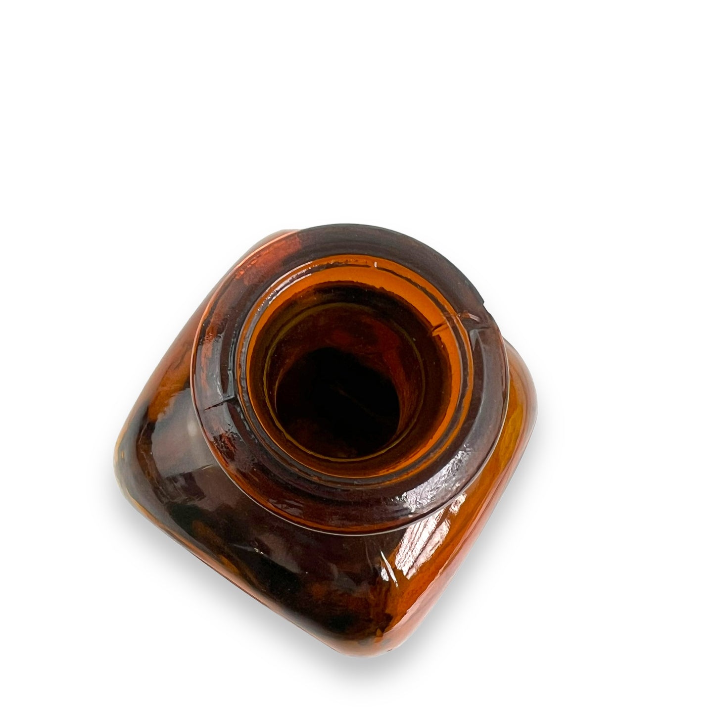 Amber glass decanter bottle with cane base and cork stopper