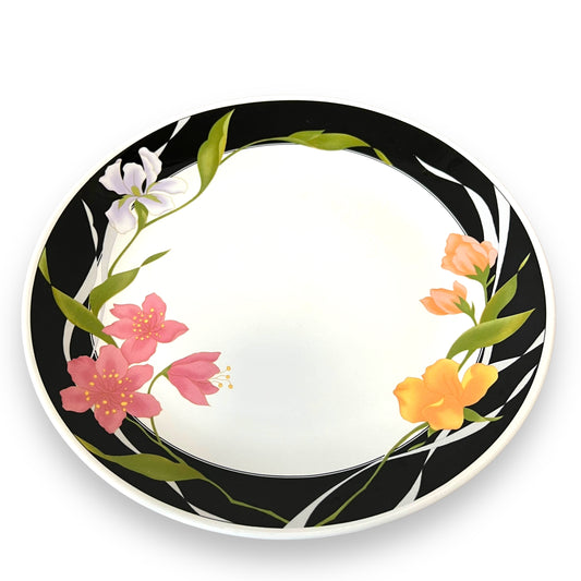 Large Floral Serving Plate with Black Rim | Made in Korea