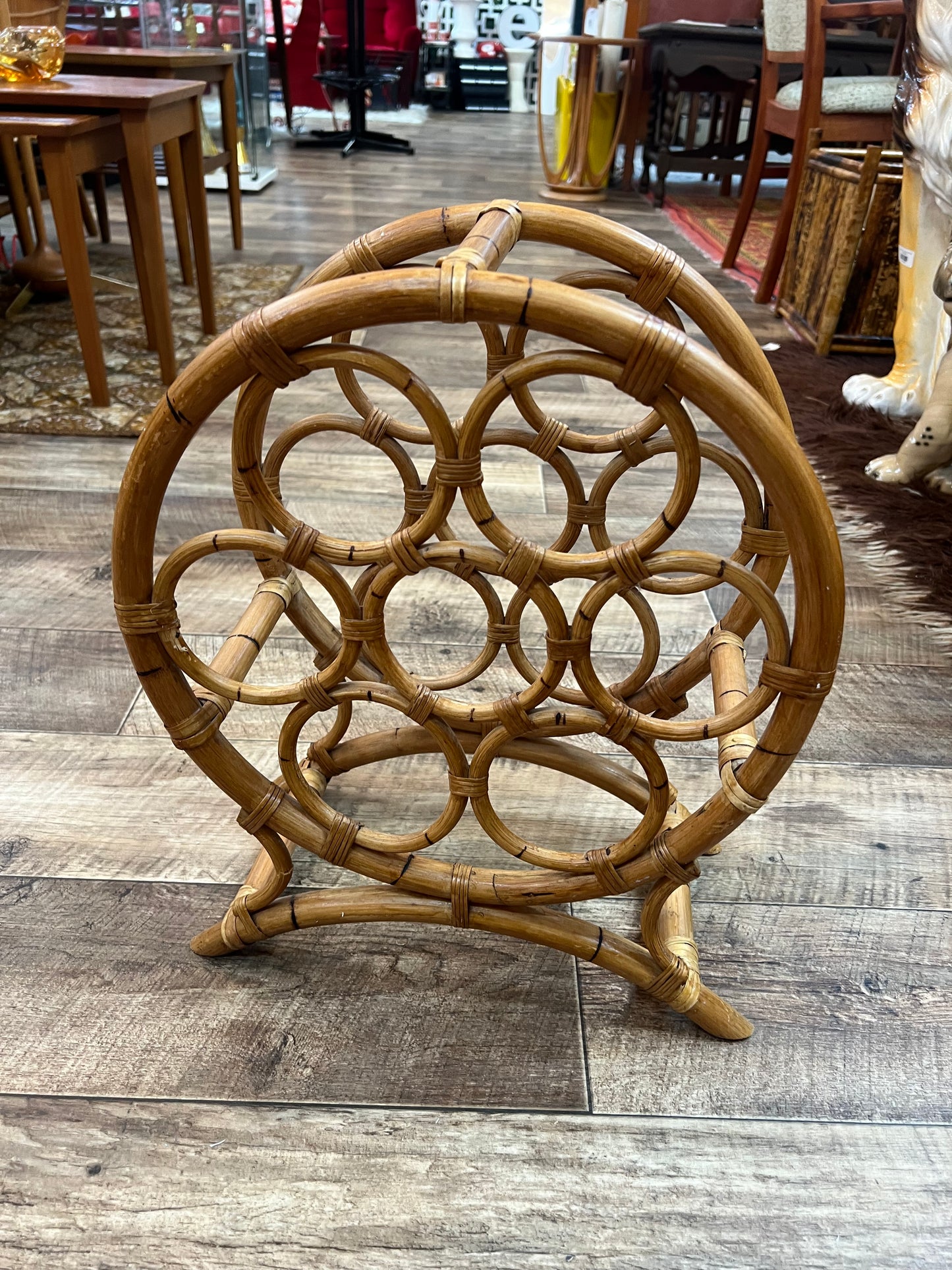 Cane Wine Rack / Rattan Bottle Holder – Holds 7 Bottles