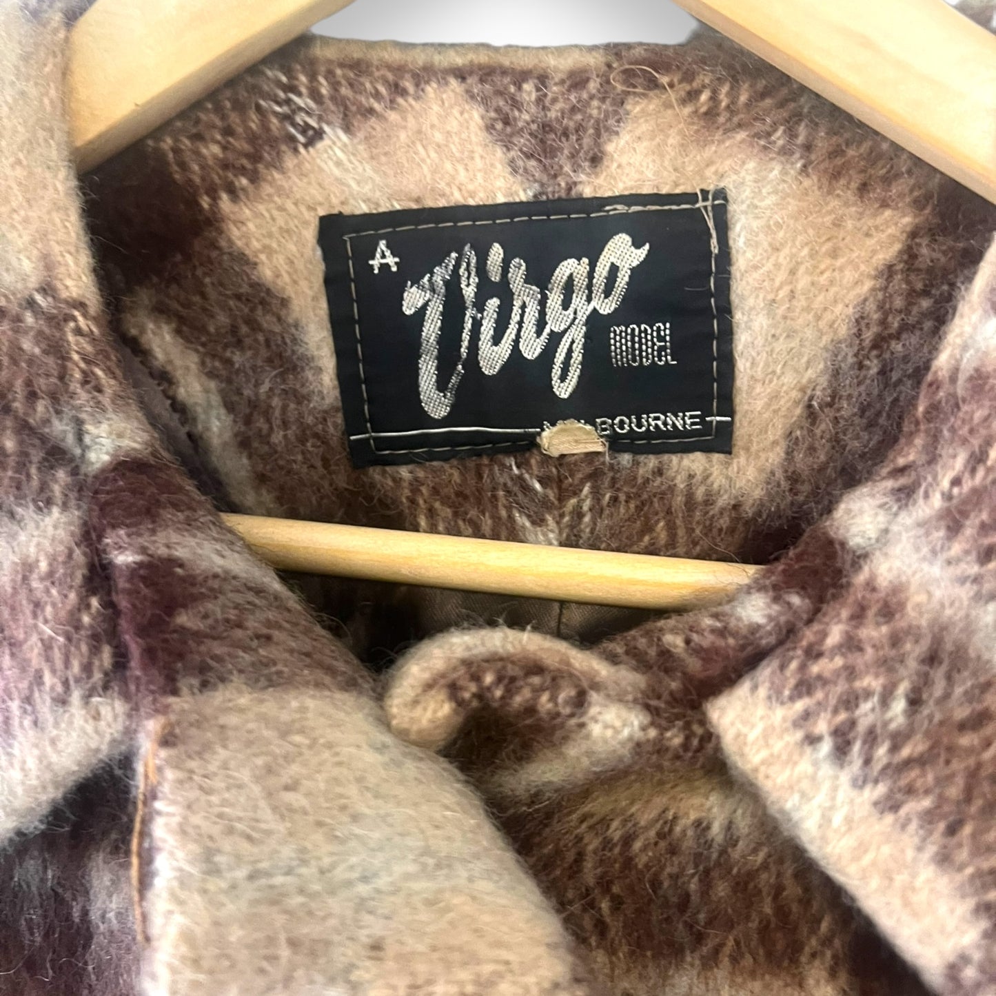 Brown and beige plaid check wool coat - Virgo Model Melbourne