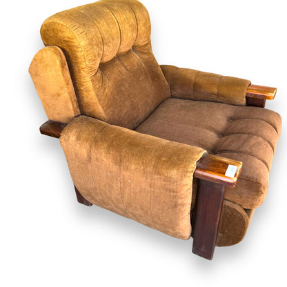 Brown Lounge Chair with Wooden Armrests