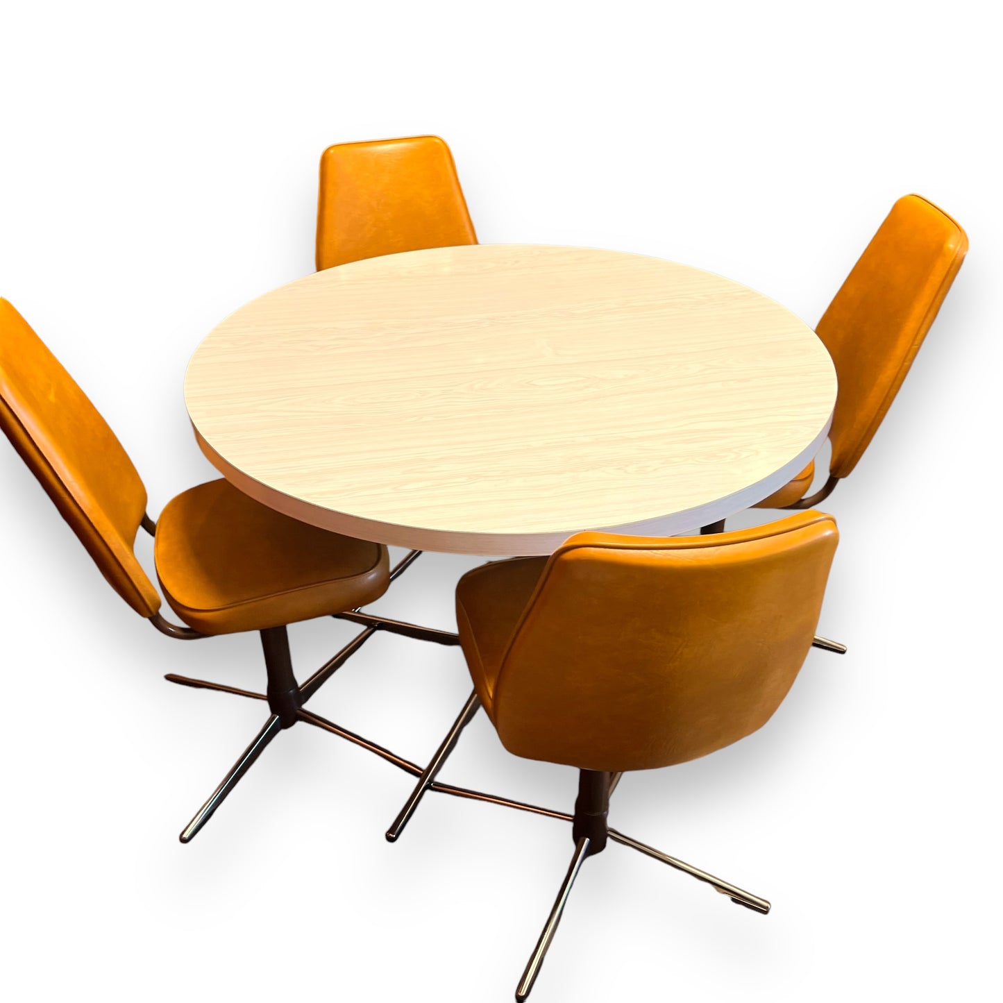 Mustard Swivel Dining Chairs and Round white top Table – 5-Piece Retro Set