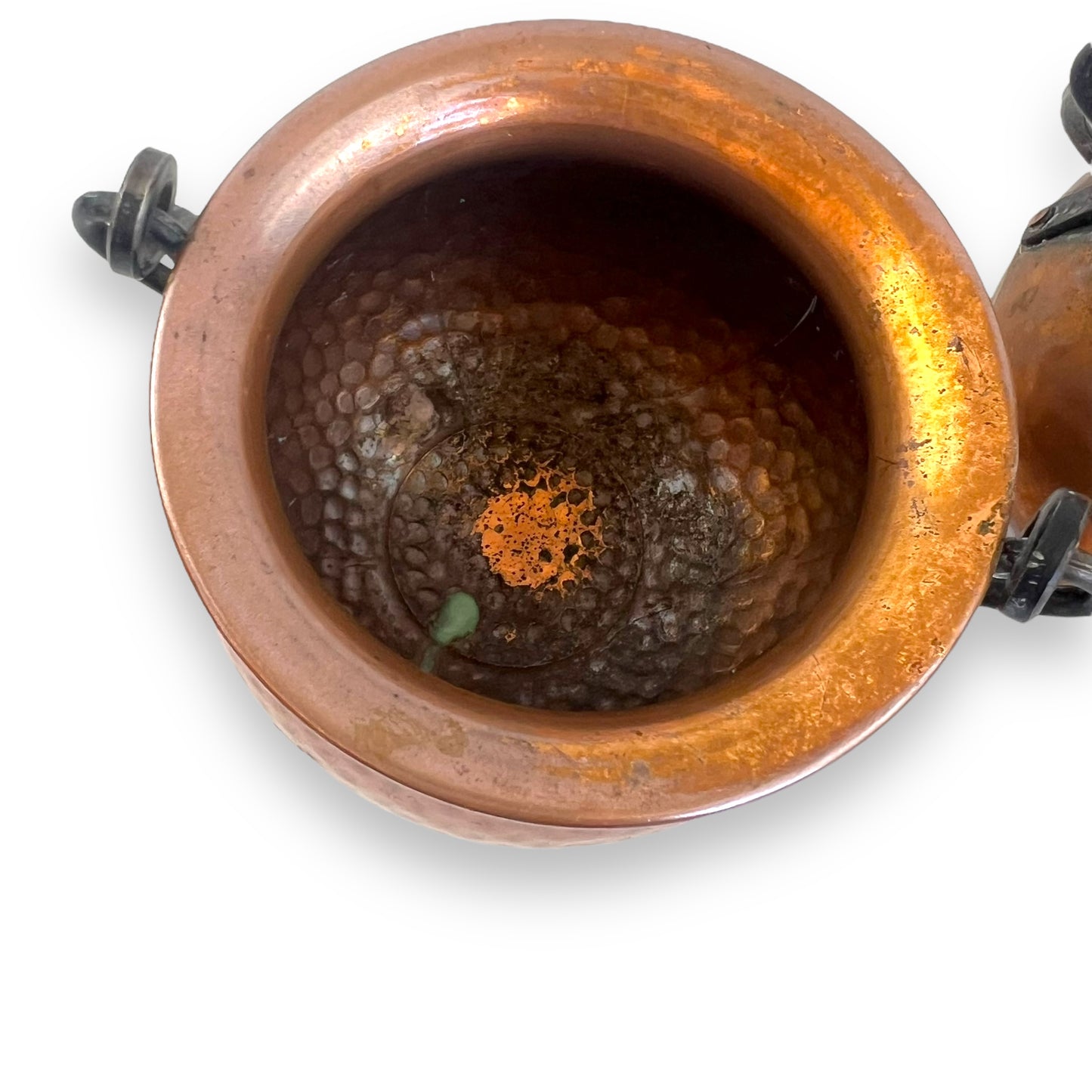 Hammered Copper Pair of Pots with Wrought Iron Handles