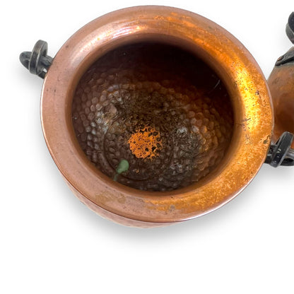 Hammered Copper Pair of Pots with Wrought Iron Handles