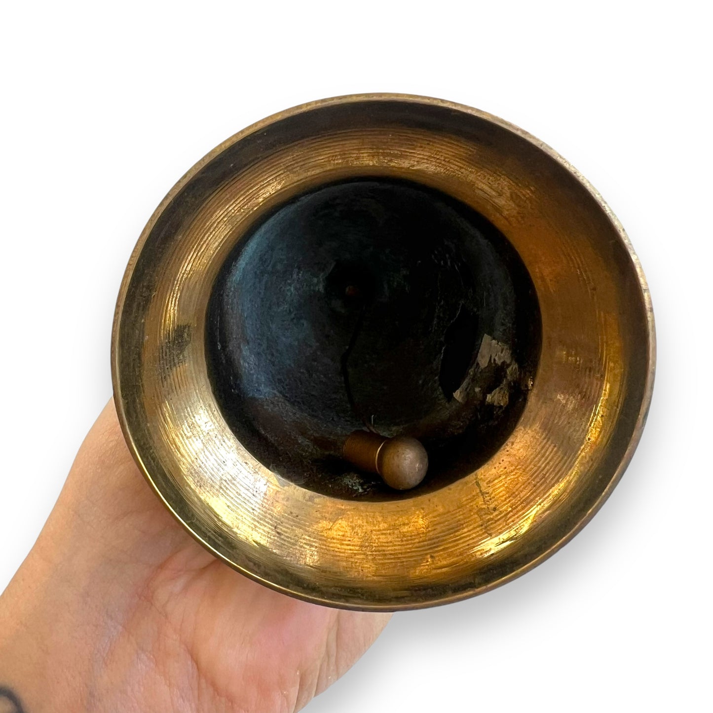 Patina Brass Handbell with Twisted Rope Detailing