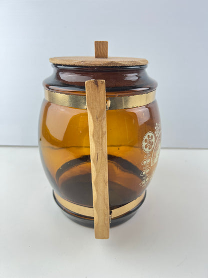 Amber Glass Biscuit Barrel with Timber Handles