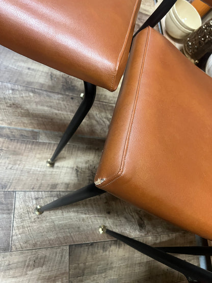 Set of 4 Mid Century Brown Vinyl Dining Chairs with Black Metal Frames