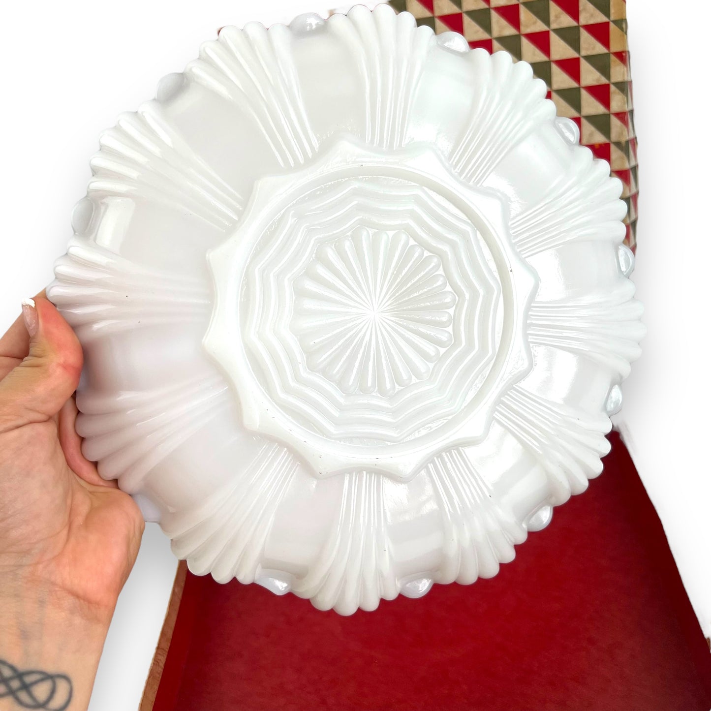 Anchor Hocking Milk Glass Divided Serving Dish with Gold Trim | Original Box