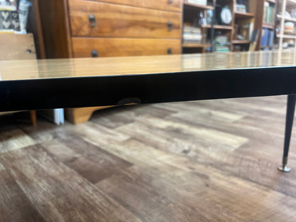 Mid Century Modern Blonde Veneer Coffee Table with Black Metal Legs