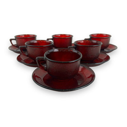 Arcoroc Sierra Ruby Red Cup and Saucer set of 6