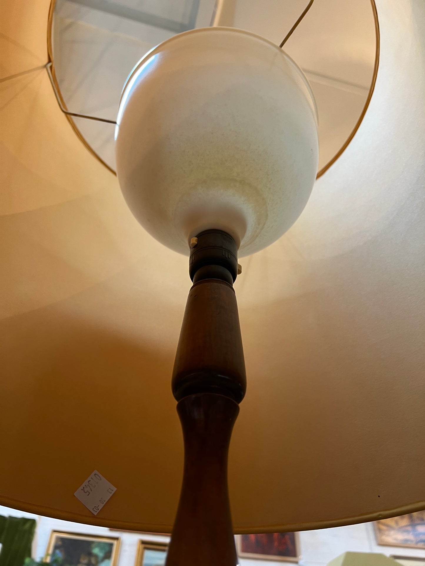Timber Floor Lamp with Mustard Drum Shade