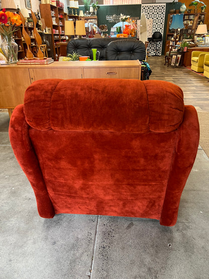 Rust Red Velvet Lounge Chair – Retro Plush Armchair, 1970s
