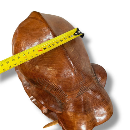 Large Hand-Carved Wooden Elephant and Calf Sculpture