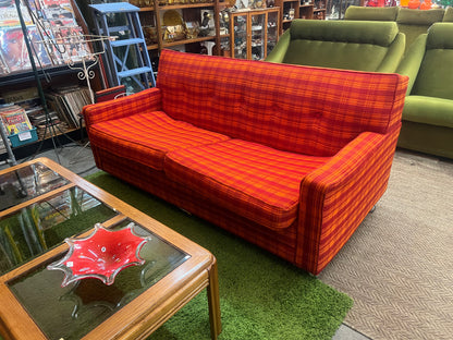 1970s Simmons Hide-A-Bed Sofa in Original Orange Plaid Upholstery