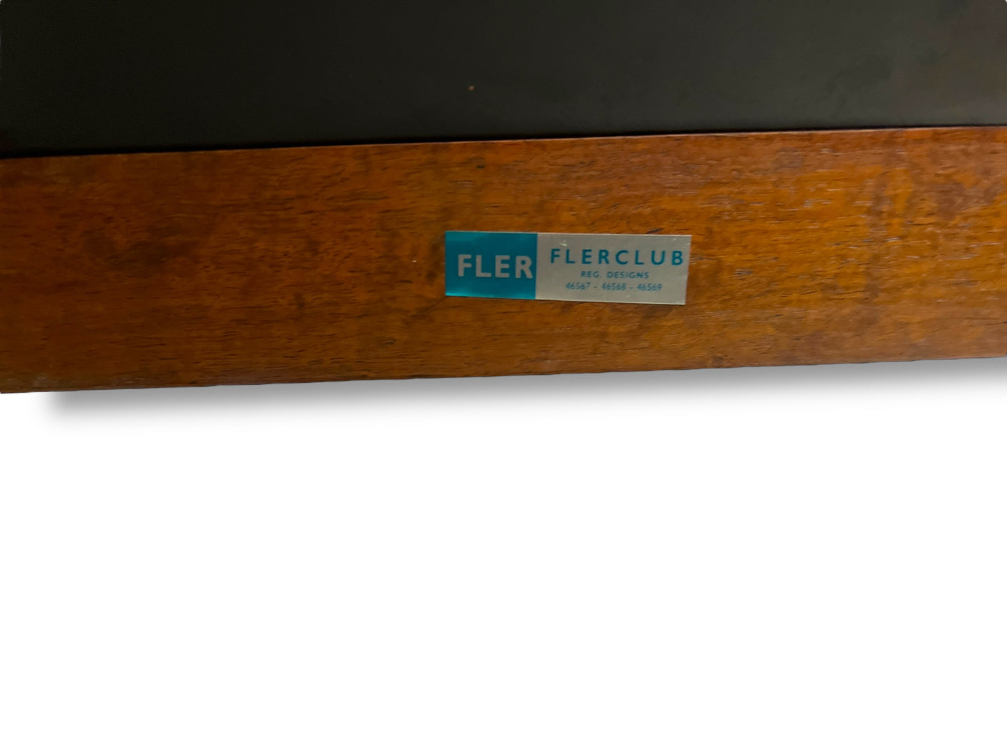 Fler ‘Flerclub’ High Back Armchair – Mid-Century Modern, Vinyl & Striped Fabric, Teak Base