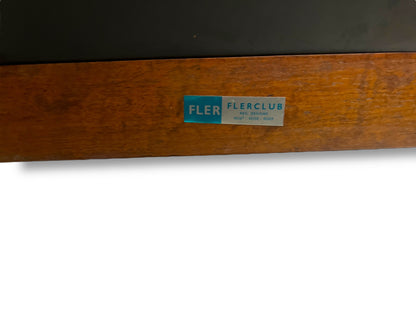 Fler ‘Flerclub’ High Back Armchair – Mid-Century Modern, Vinyl & Striped Fabric, Teak Base