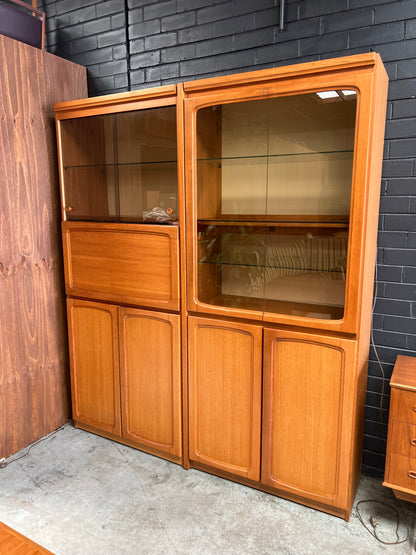 Pair of Vintage Chiswell Mid-Century Timber Display Cabinets with Cocktail Bar