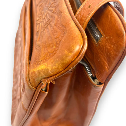 Brown Mexican Leather Bag Hand Tooled With Strap
