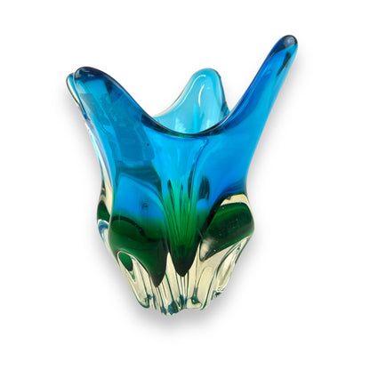Blue and Green Art Glass handkerchief vase