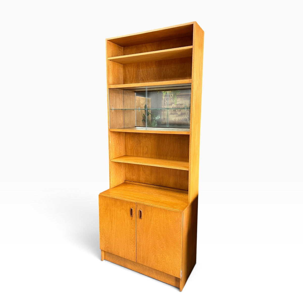 Mid-Century Display Cabinet with Glass Sliding Doors & bottom Storage cupboards